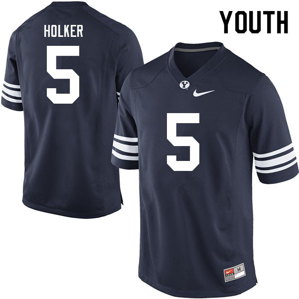 Youth #5 Dallin Holker BYU Cougars College Football Jerseys Sale-Navy - Click Image to Close